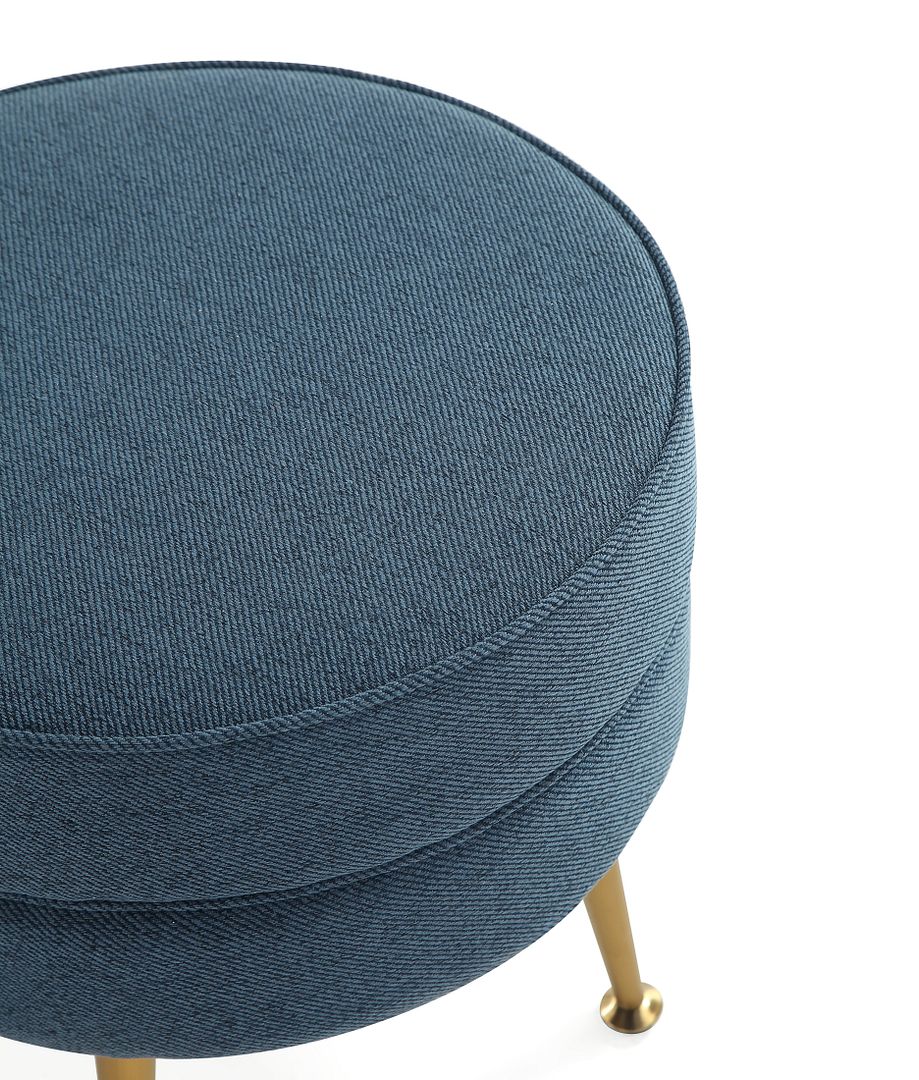 Manhattan Comfort Bailey Mid-Century Modern Woven Polyester Blend Upholstered Ottoman in Blue With Gold Feet