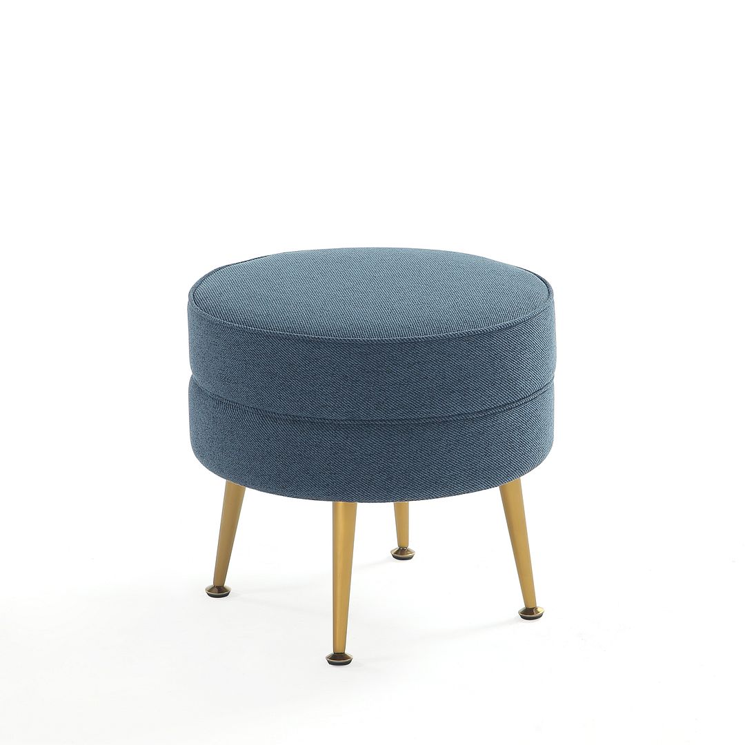 Manhattan Comfort Bailey Mid-Century Modern Woven Polyester Blend Upholstered Ottoman in Blue With Gold Feet