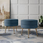 Manhattan Comfort Bailey Mid-Century Modern Woven Polyester Blend Upholstered Ottoman in Blue With Gold Feet - Set Of 2