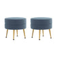 Manhattan Comfort Bailey Mid-Century Modern Woven Polyester Blend Upholstered Ottoman in Blue With Gold Feet - Set Of 2