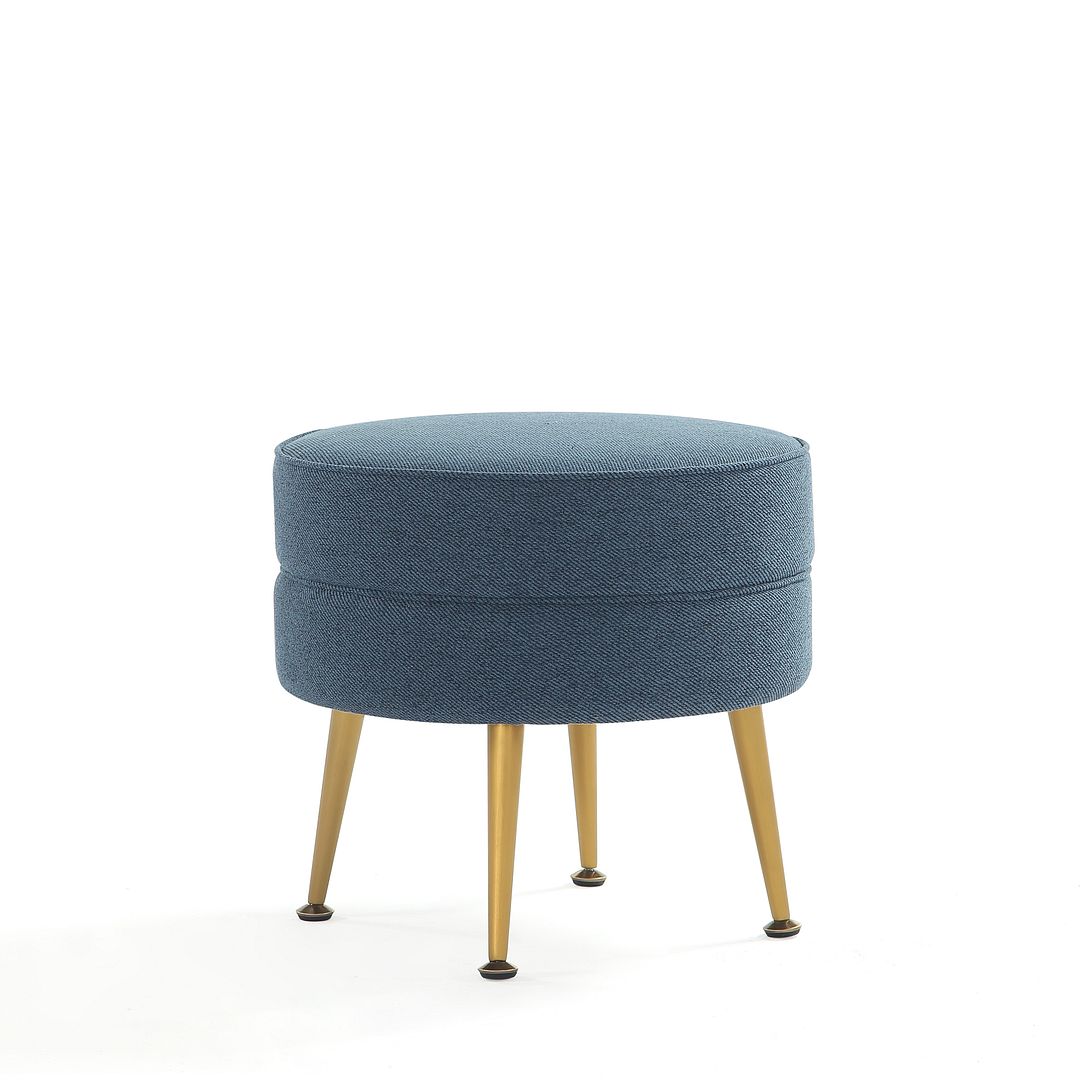 Manhattan Comfort Bailey Mid-Century Modern Woven Polyester Blend Upholstered Ottoman in Blue With Gold Feet