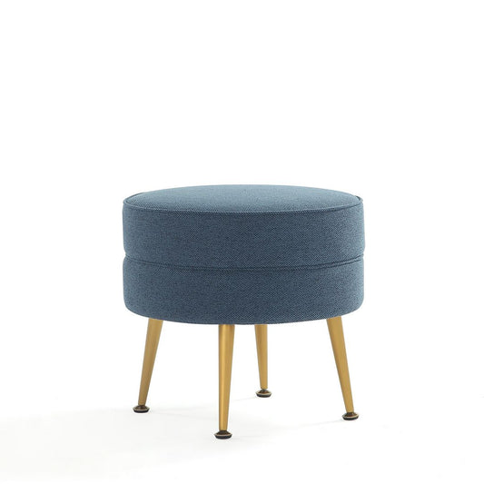 Manhattan Comfort Bailey Mid-Century Modern Woven Polyester Blend Upholstered Ottoman in Blue With Gold Feet