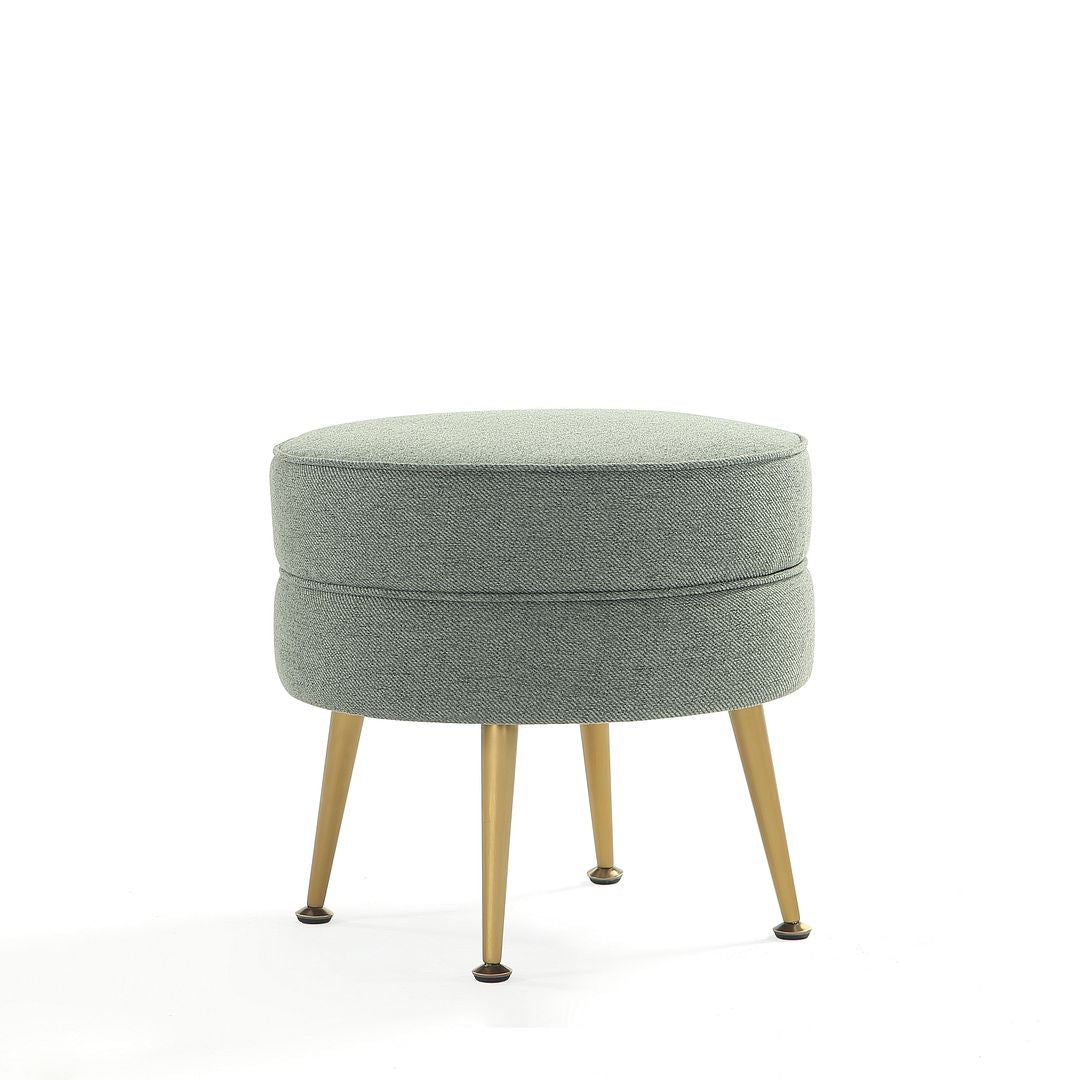 Manhattan Comfort Bailey Mid-Century Modern Woven Polyester Blend Upholstered Ottoman in Sage Green with Gold Feet