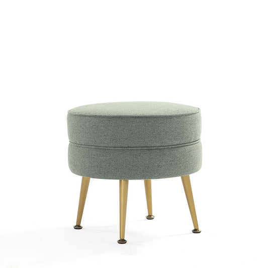 Manhattan Comfort Bailey Mid-Century Modern Woven Polyester Blend Upholstered Ottoman in Sage Green with Gold Feet