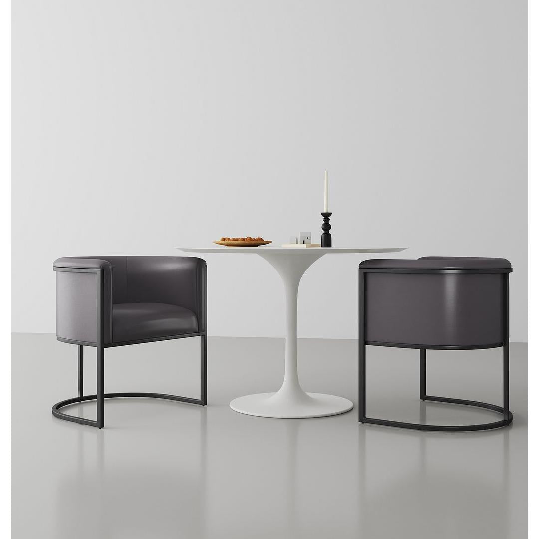 Manhattan Comfort Bali Pebble & Black Faux Leather Dining Chair