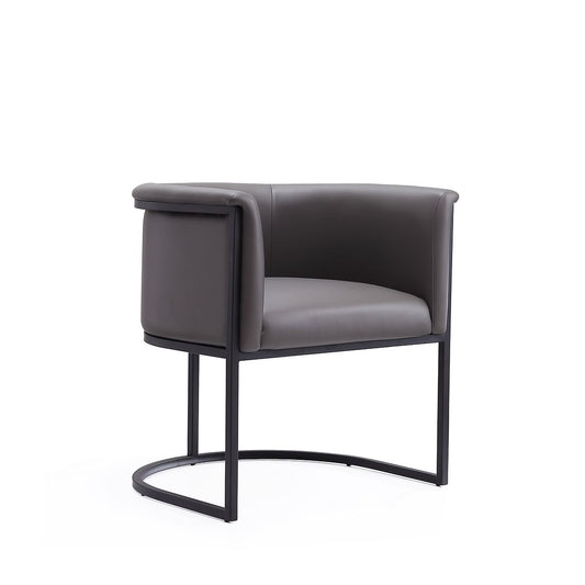 Manhattan Comfort Bali Pebble & Black Faux Leather Dining Chair