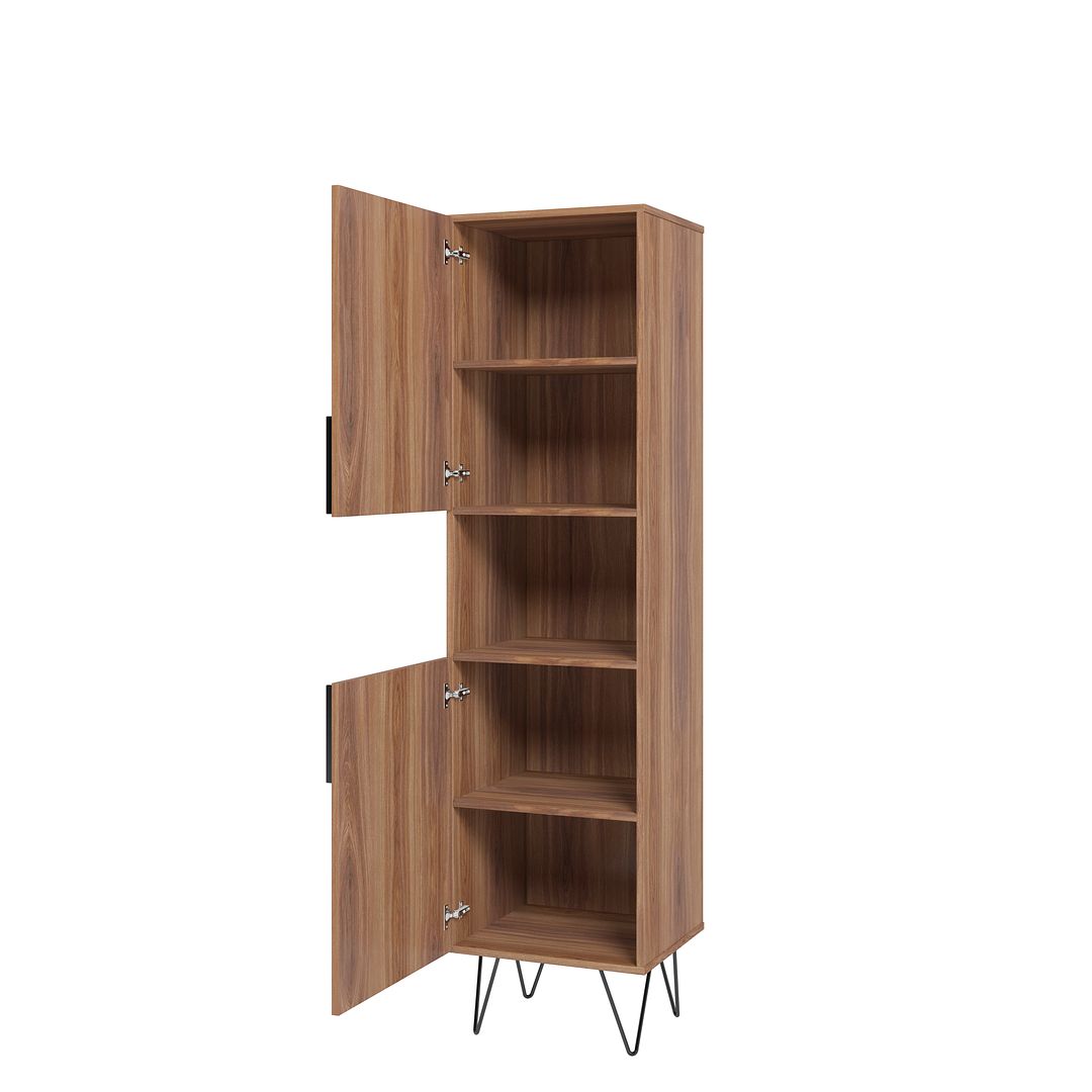 Manhattan Comfort Beekman 18" Narrow Bookcase Cabinet With 5 Shelves In Brown & Black