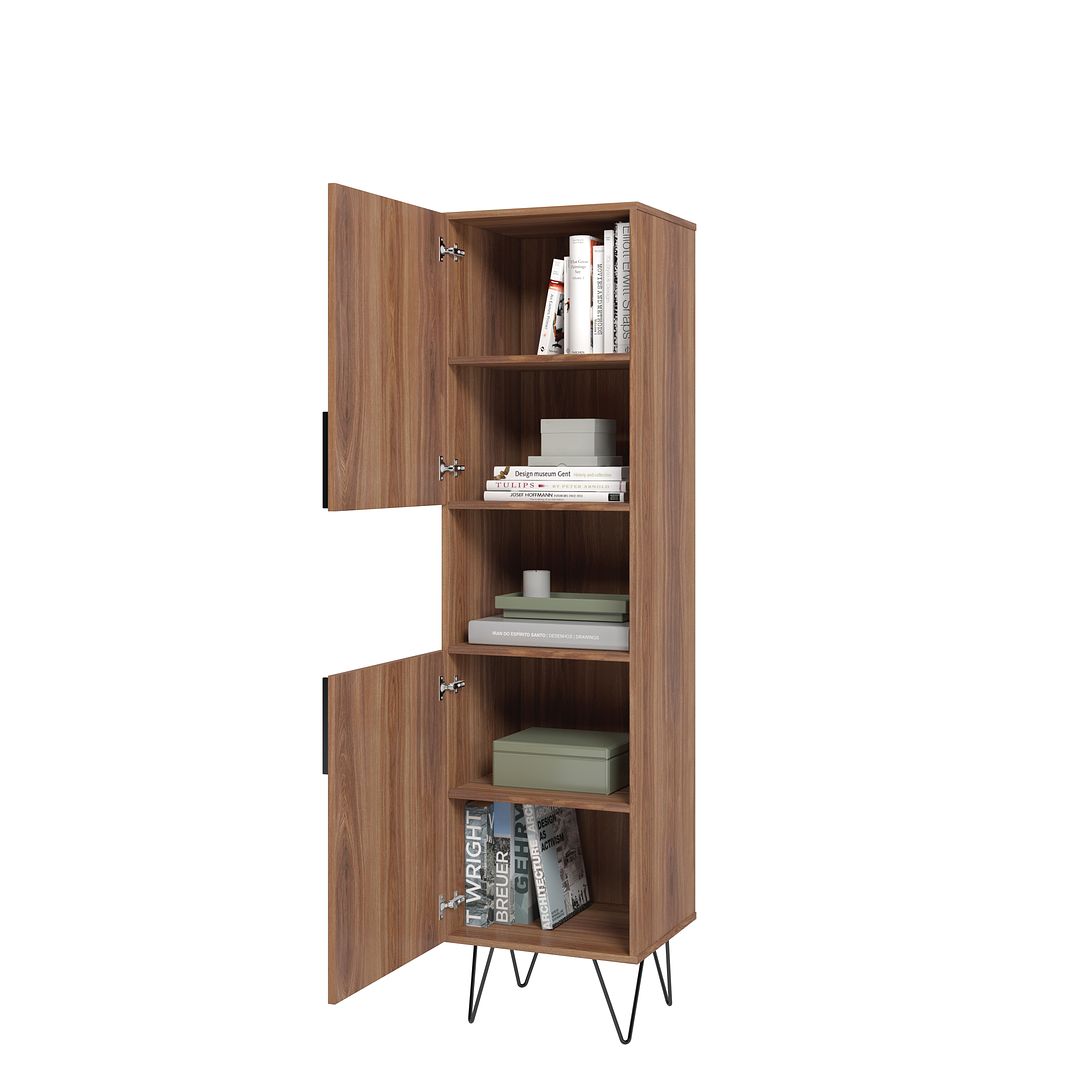 Manhattan Comfort Beekman 18" Narrow Bookcase Cabinet With 5 Shelves In Brown & Black