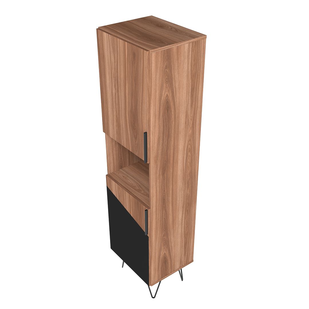 Manhattan Comfort Beekman 18" Narrow Bookcase Cabinet With 5 Shelves In Brown & Black