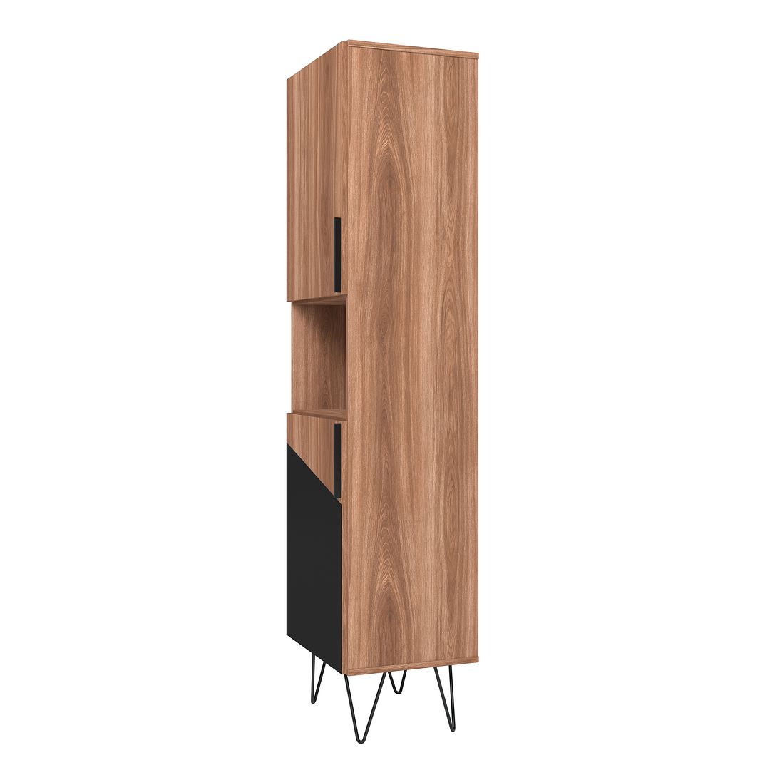 Manhattan Comfort Beekman 18" Narrow Bookcase Cabinet With 5 Shelves In Brown & Black