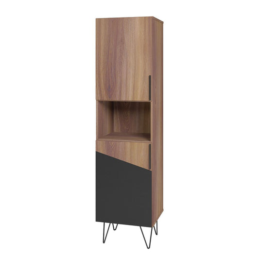 Manhattan Comfort Beekman 18" Narrow Bookcase Cabinet With 5 Shelves In Brown & Black