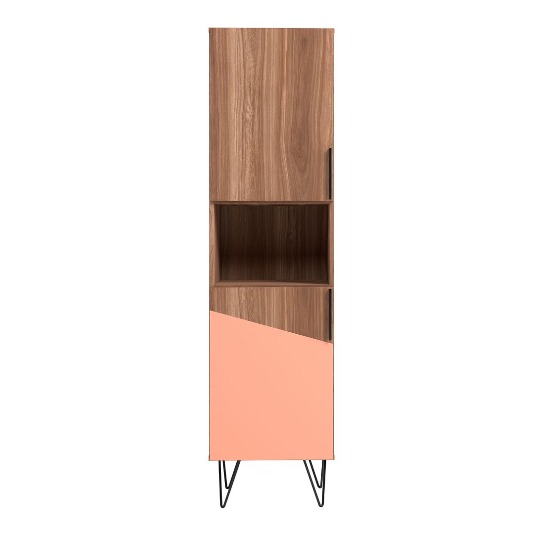 Manhattan Comfort Beekman 18" Narrow Bookcase Cabinet With 5 Shelves In Brown & Pink