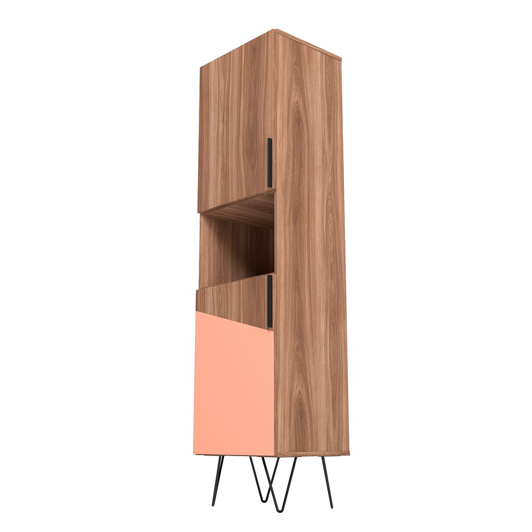 Manhattan Comfort Beekman 18" Narrow Bookcase Cabinet With 5 Shelves In Brown & Pink