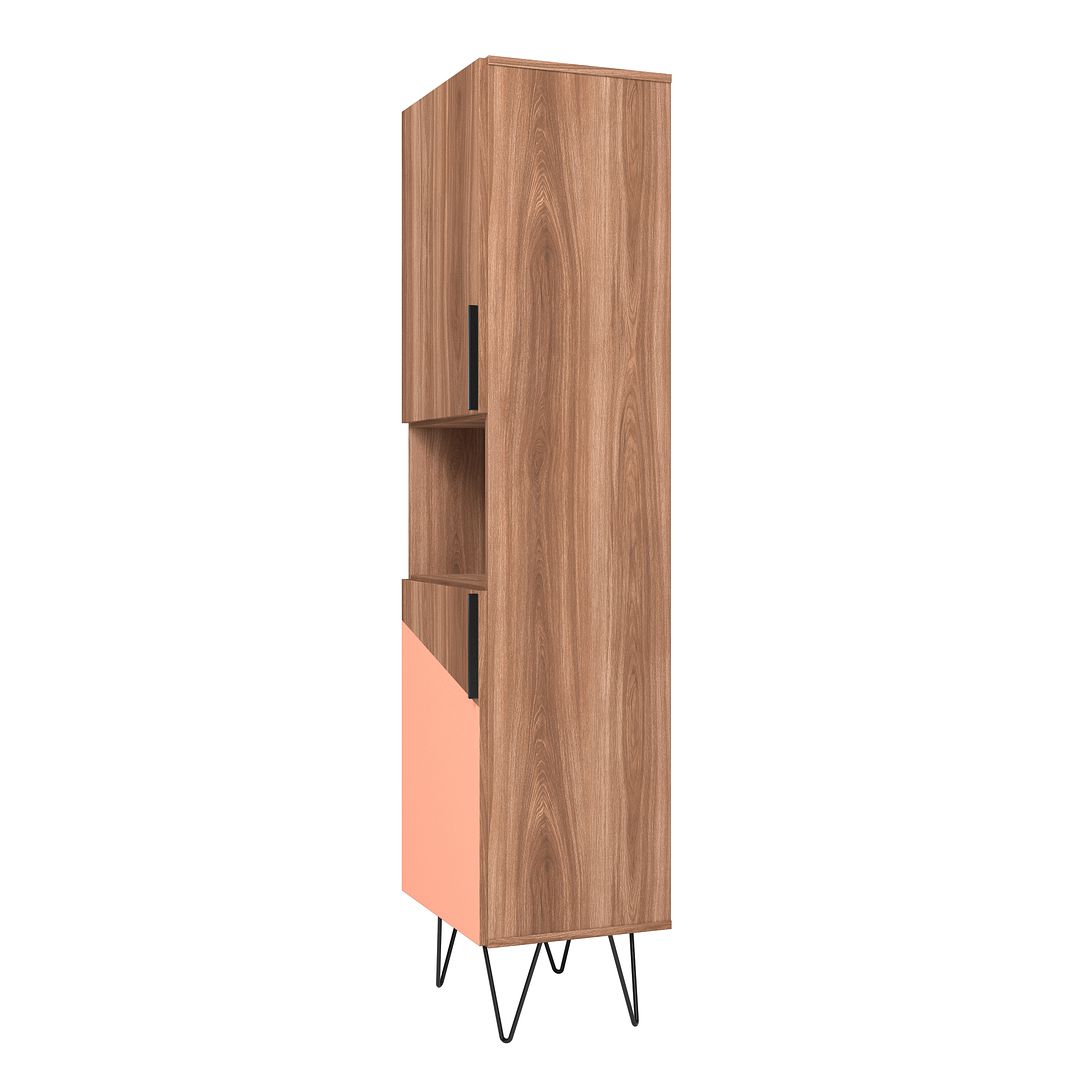Manhattan Comfort Beekman 18" Narrow Bookcase Cabinet With 5 Shelves In Brown & Pink