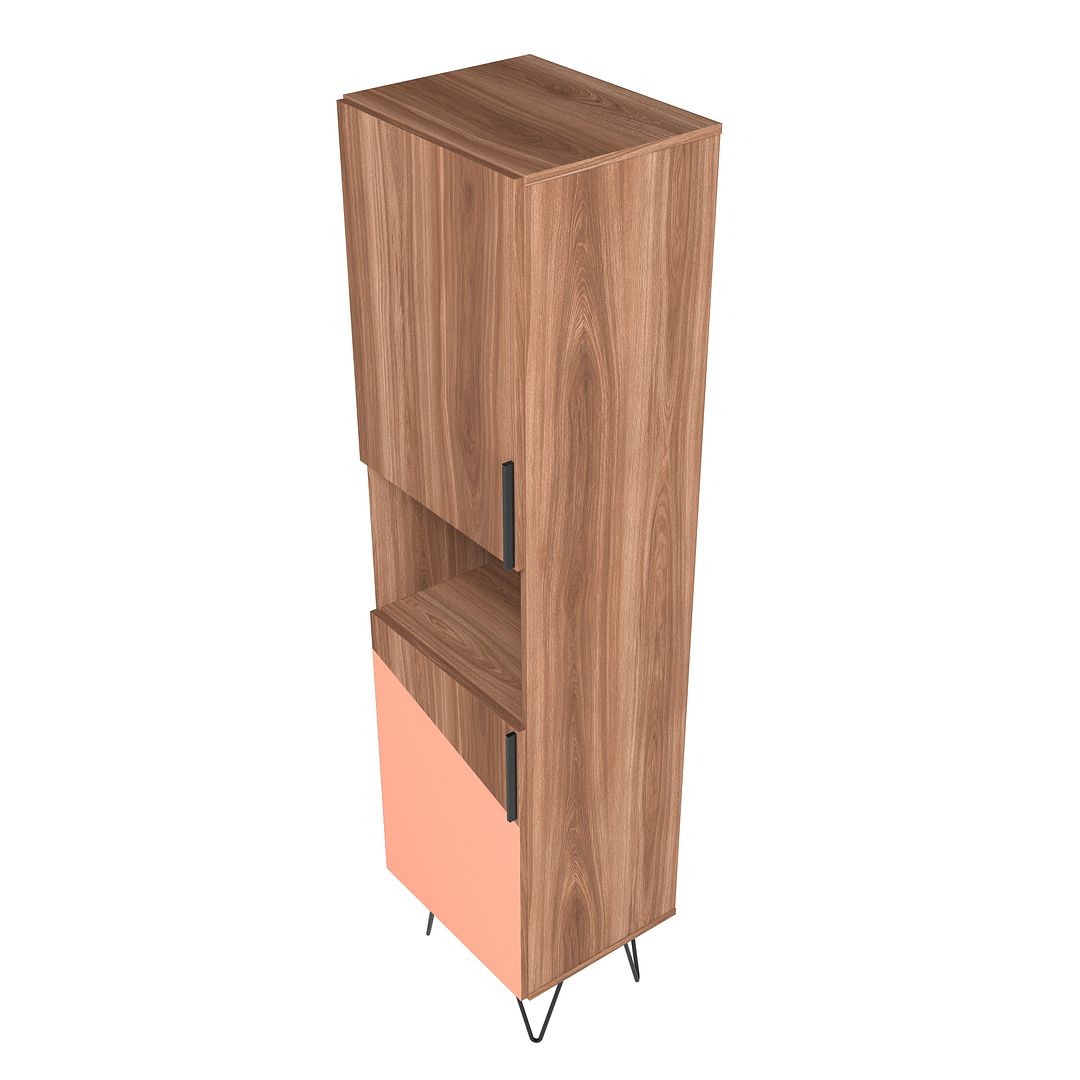 Manhattan Comfort Beekman 18" Narrow Bookcase Cabinet With 5 Shelves In Brown & Pink