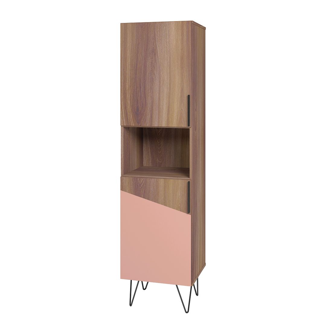 Manhattan Comfort Beekman 18" Narrow Bookcase Cabinet With 5 Shelves In Brown & Pink