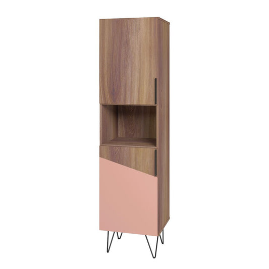 Manhattan Comfort Beekman 18" Narrow Bookcase Cabinet With 5 Shelves In Brown & Pink