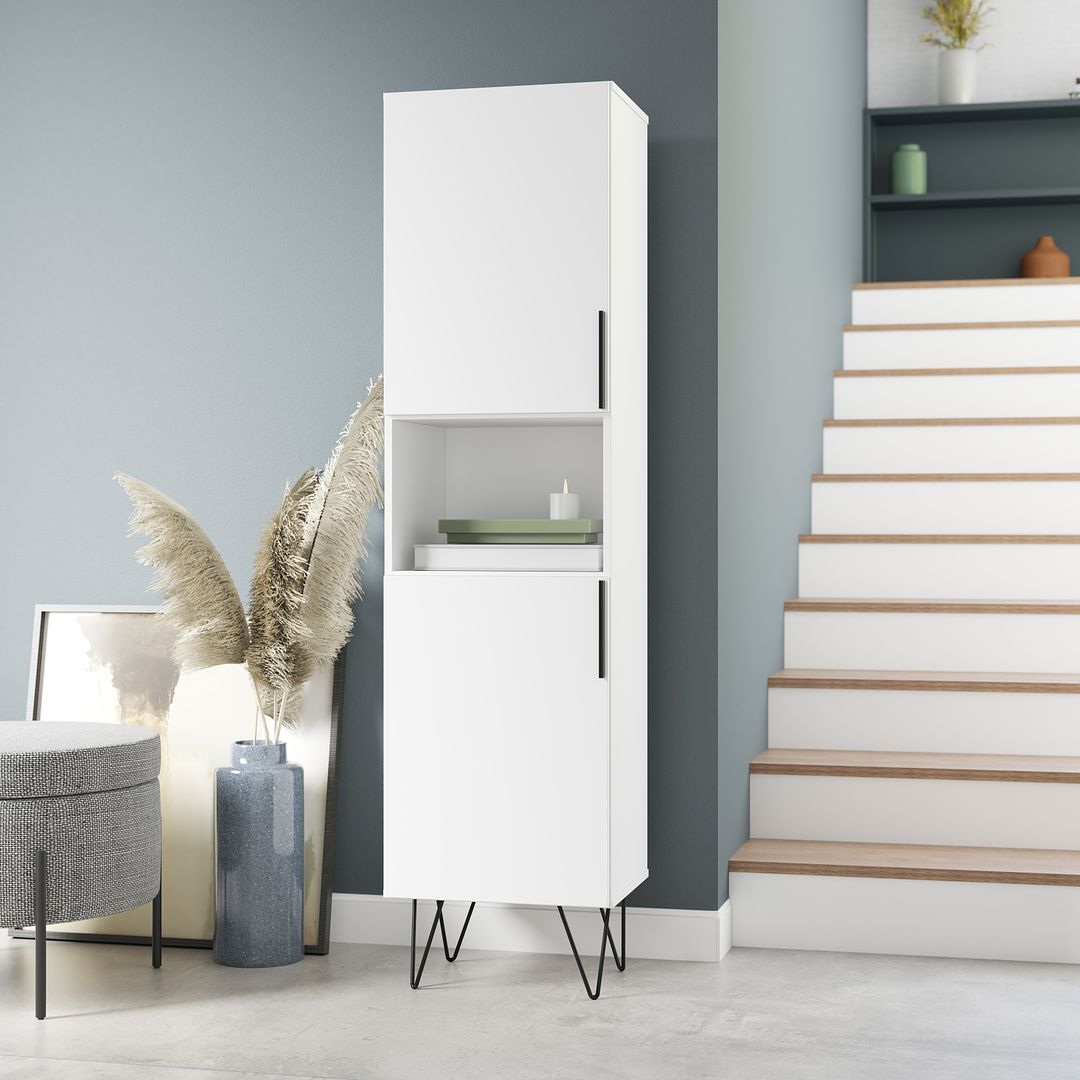 Manhattan Comfort Beekman 18" Narrow Bookcase Cabinet With 5 Shelves In White