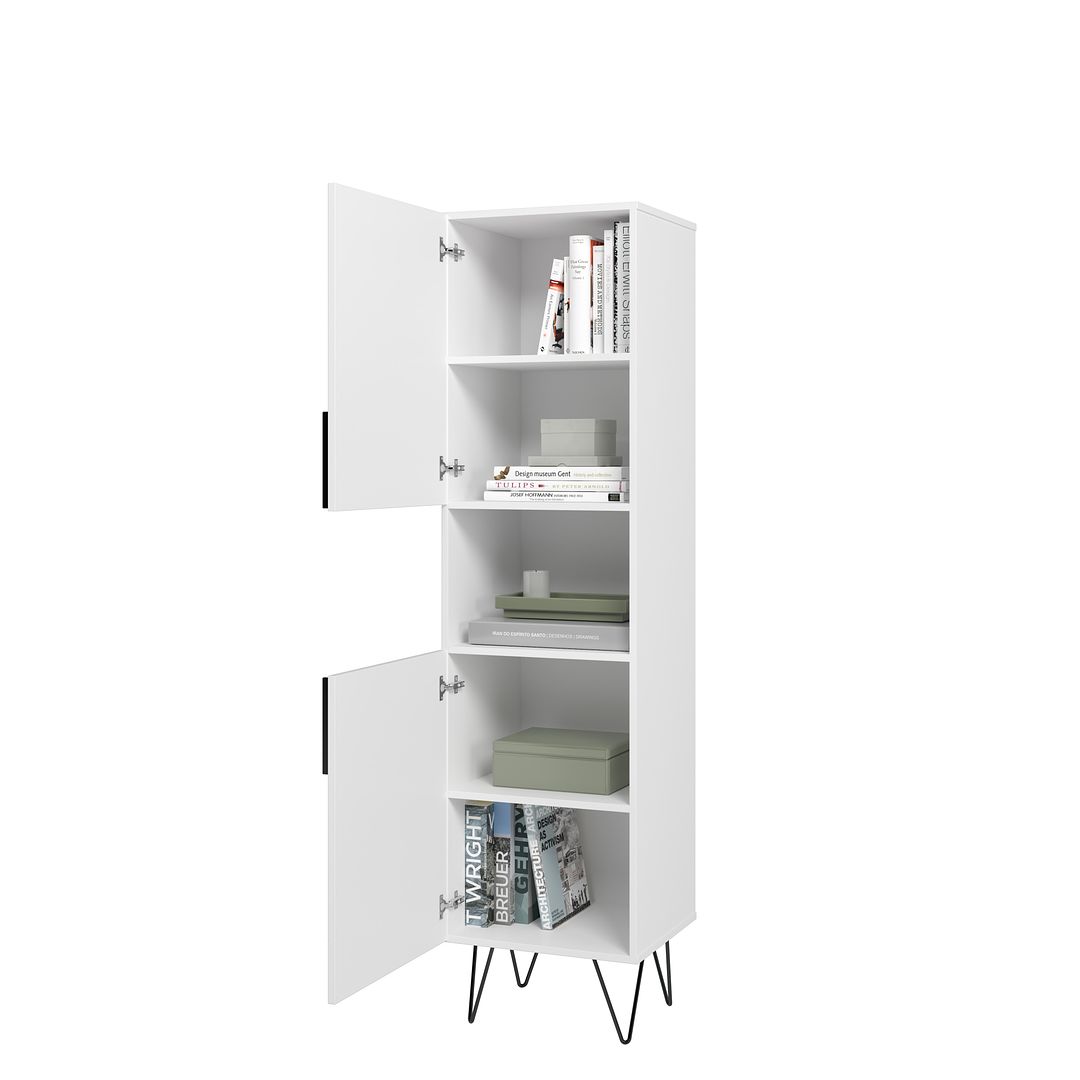 Manhattan Comfort Beekman 18" Narrow Bookcase Cabinet With 5 Shelves In White