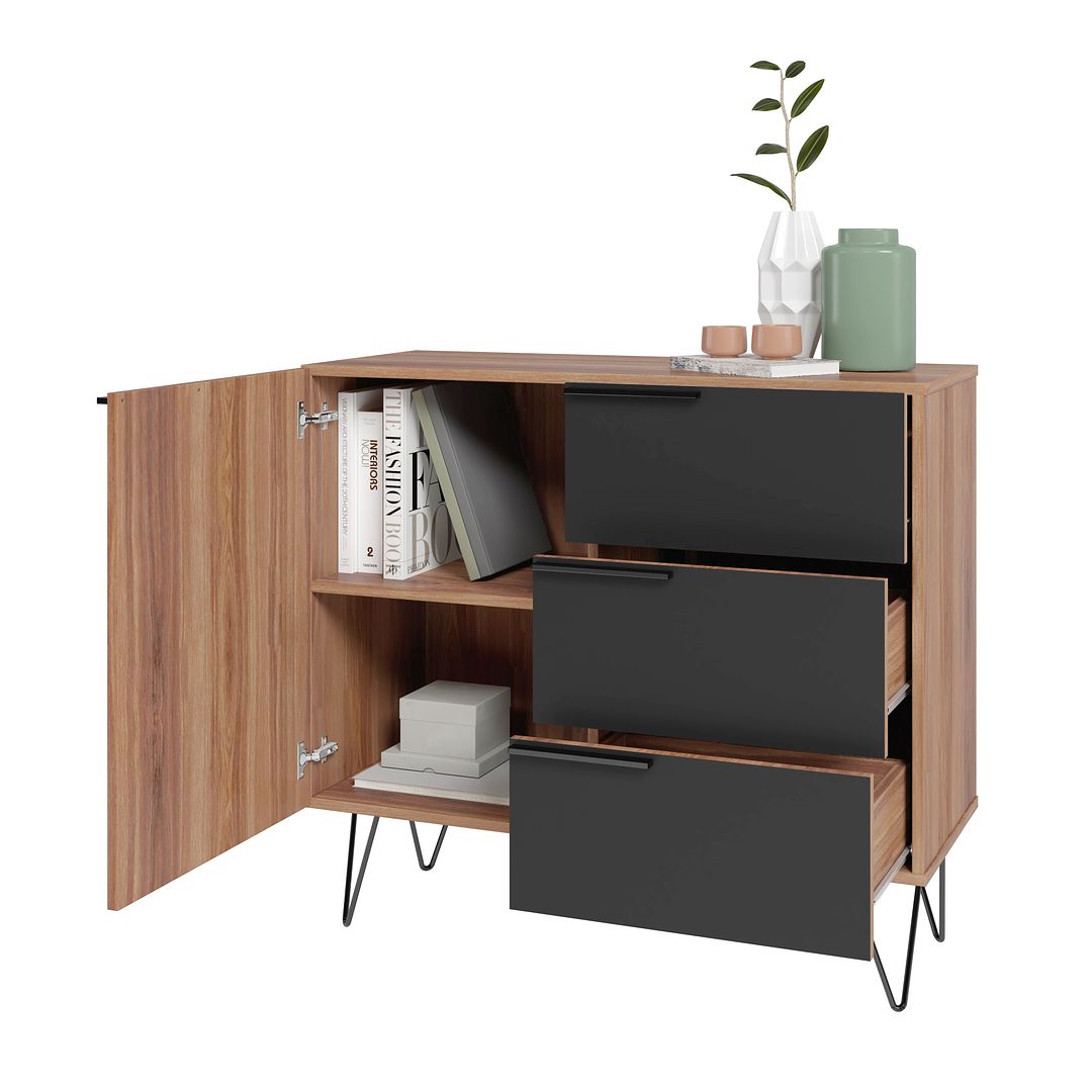 Manhattan Comfort Beekman 35" Dresser With 2 Shelves In Brown & Black