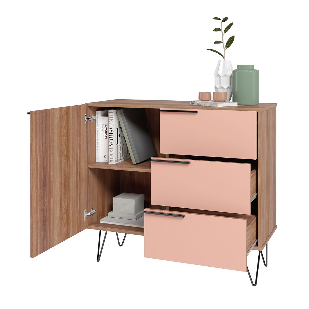 Manhattan Comfort Beekman 35" Dresser With 2 Shelves In Brown & Pink