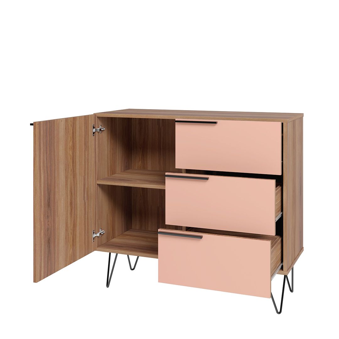 Manhattan Comfort Beekman 35" Dresser With 2 Shelves In Brown & Pink