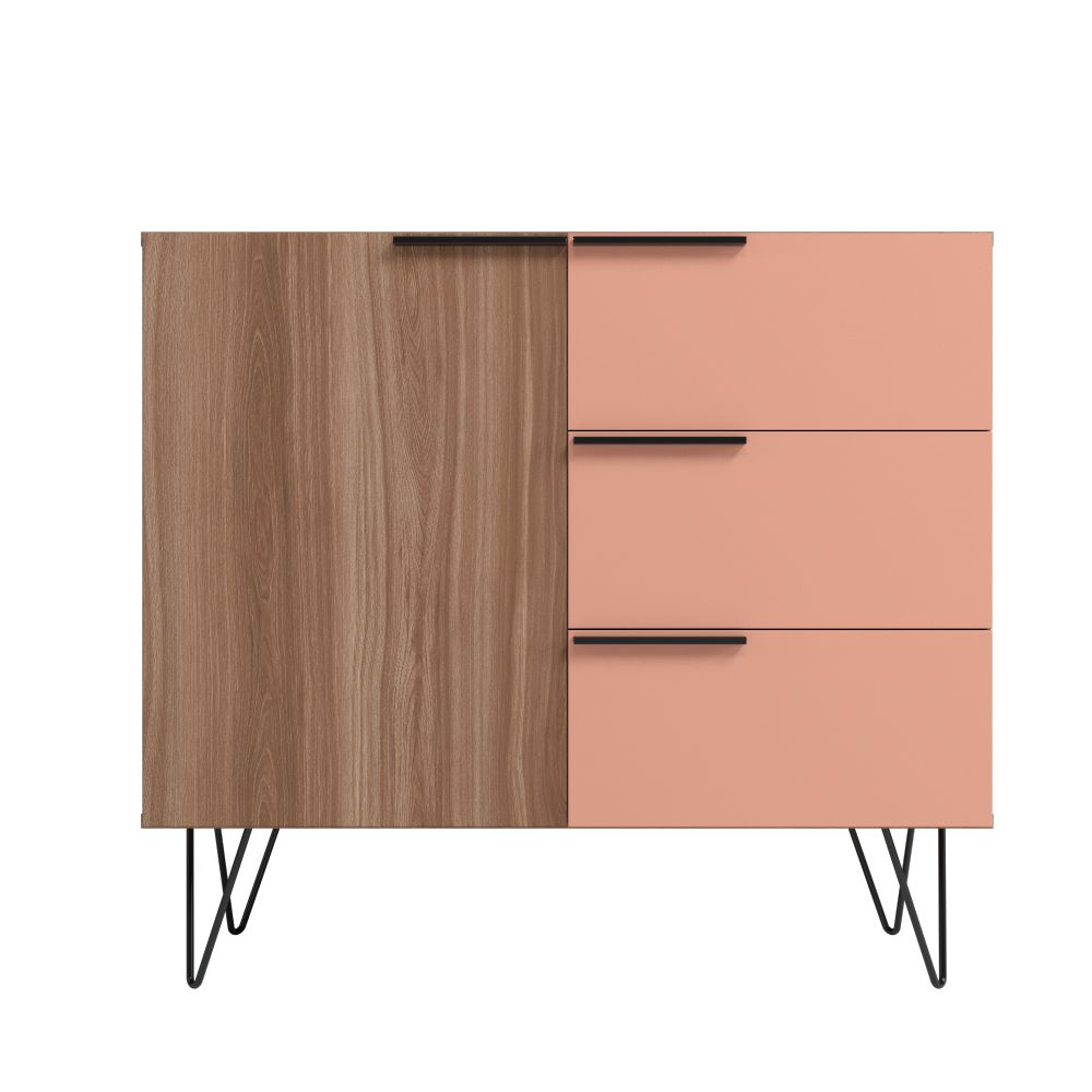 Manhattan Comfort Beekman 35" Dresser With 2 Shelves In Brown & Pink
