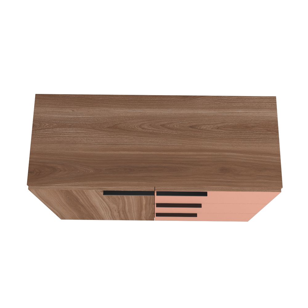 Manhattan Comfort Beekman 35" Dresser With 2 Shelves In Brown & Pink