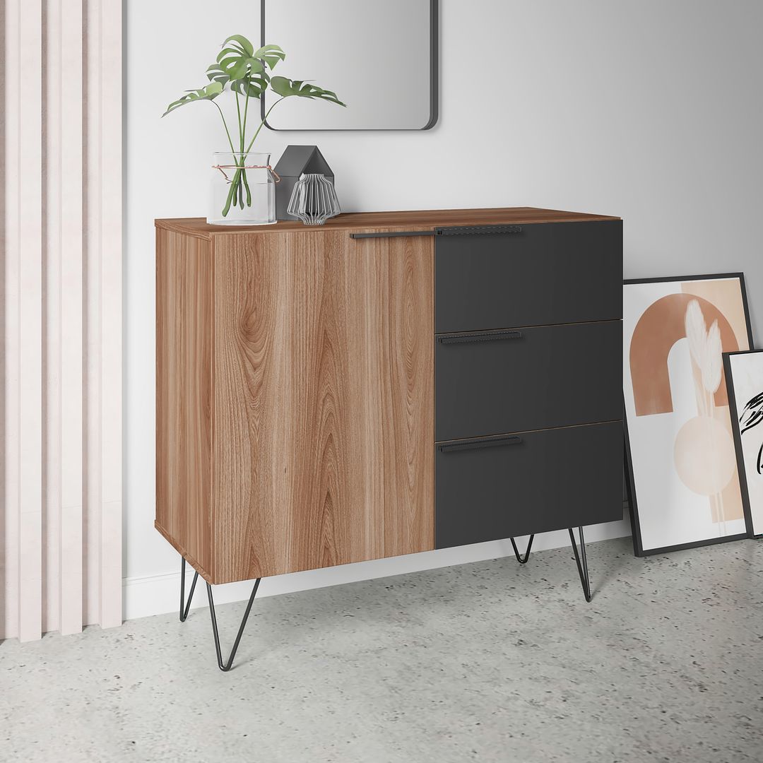 Manhattan Comfort Beekman 35" Sideboard With 2 Shelves In Brown & Black