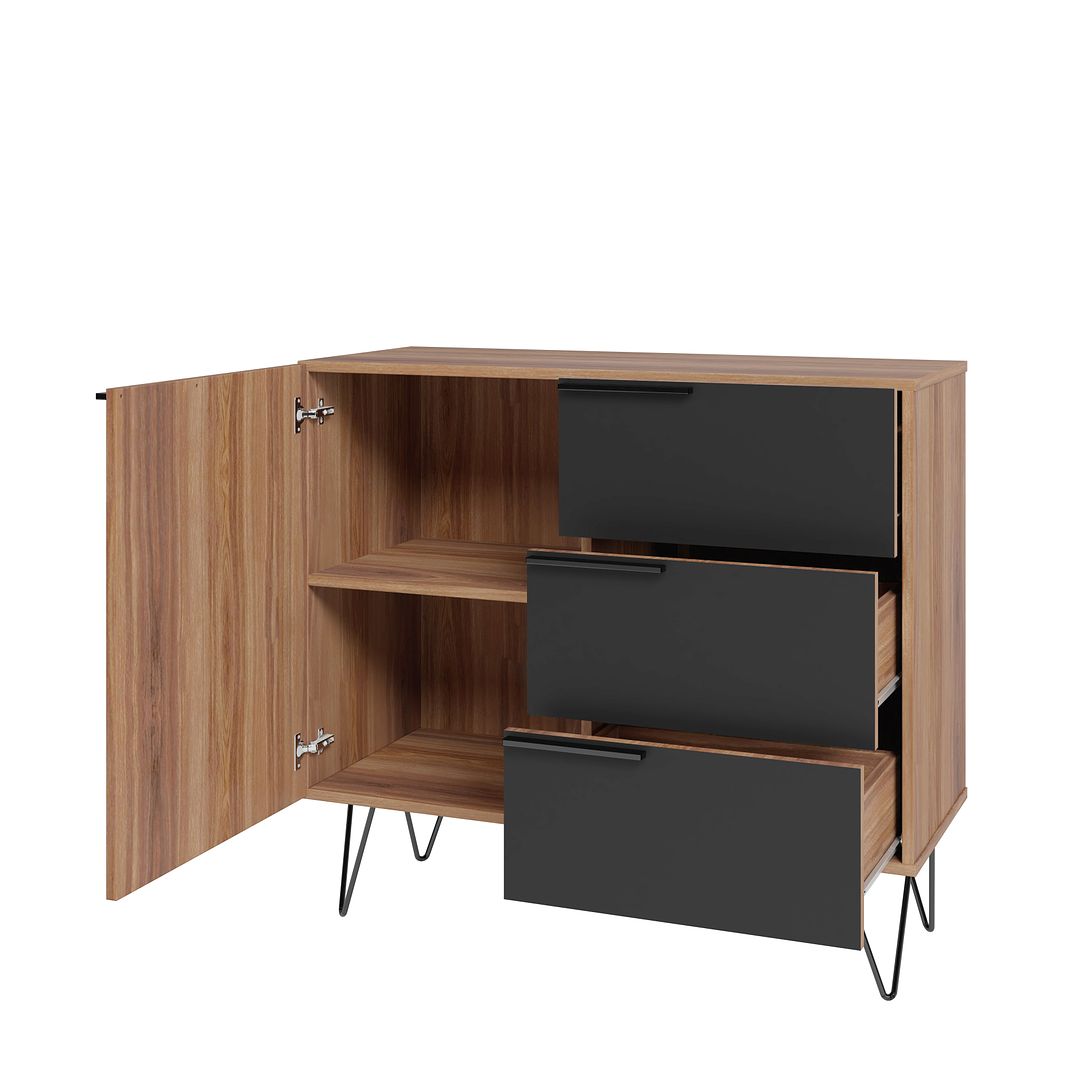 Manhattan Comfort Beekman 35" Sideboard With 2 Shelves In Brown & Black
