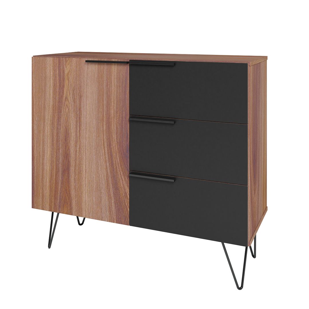 Manhattan Comfort Beekman 35" Sideboard With 2 Shelves In Brown & Black