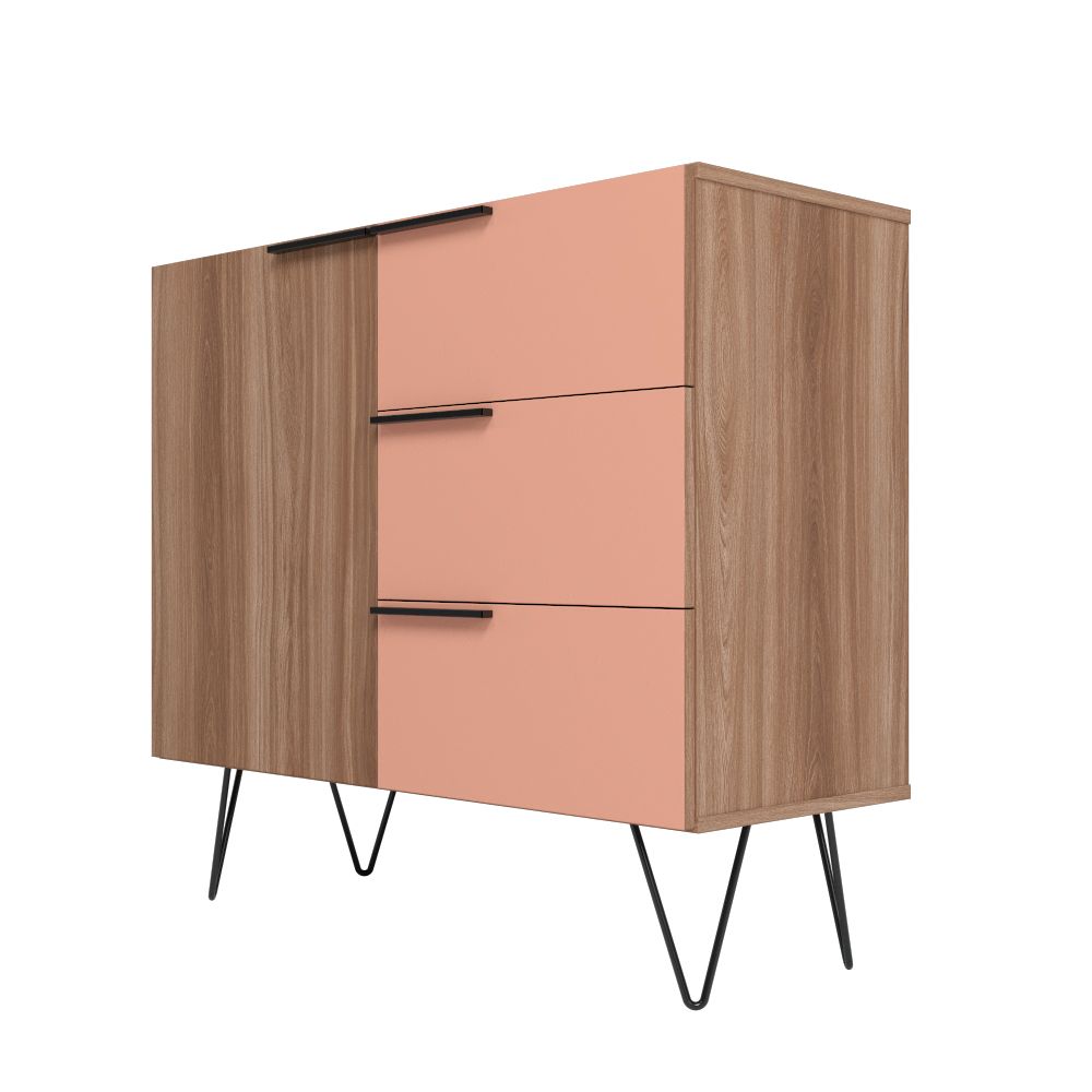 Manhattan Comfort Beekman 35" Sideboard With 2 Shelves In Brown & Pink