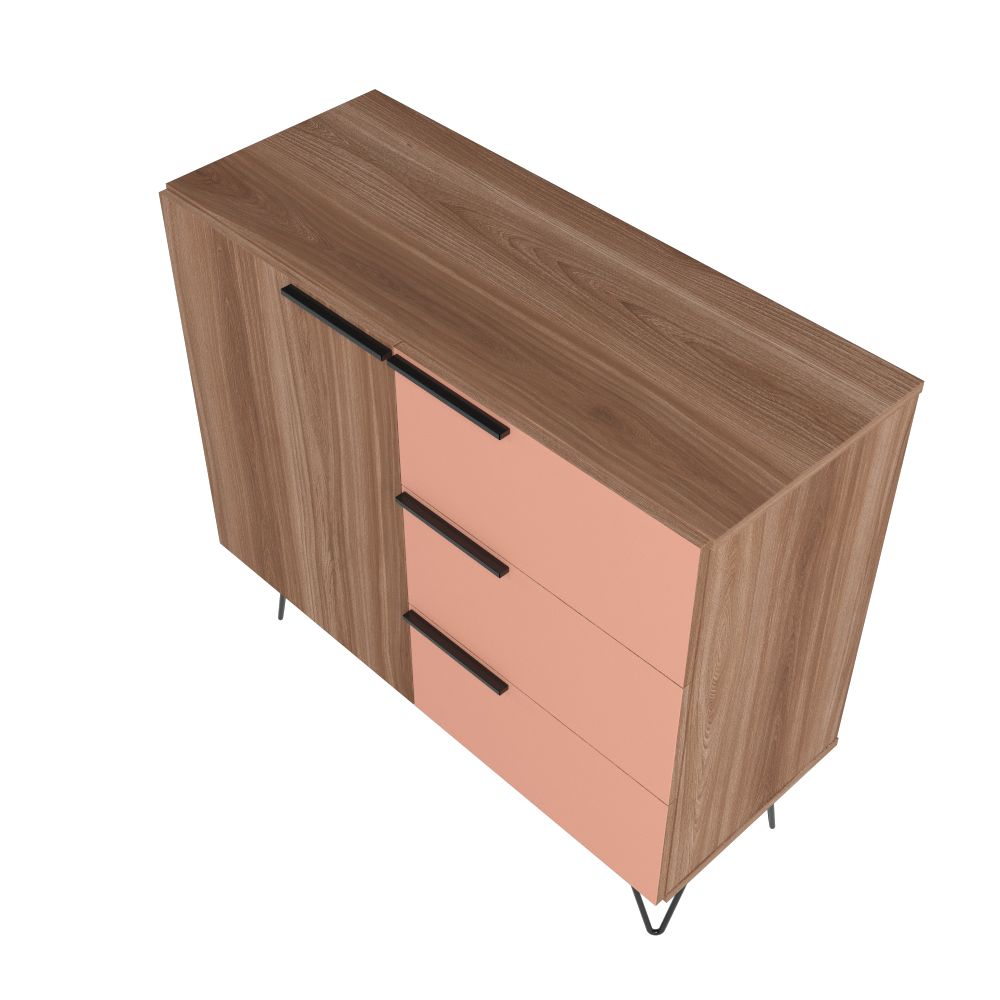 Manhattan Comfort Beekman 35" Sideboard With 2 Shelves In Brown & Pink