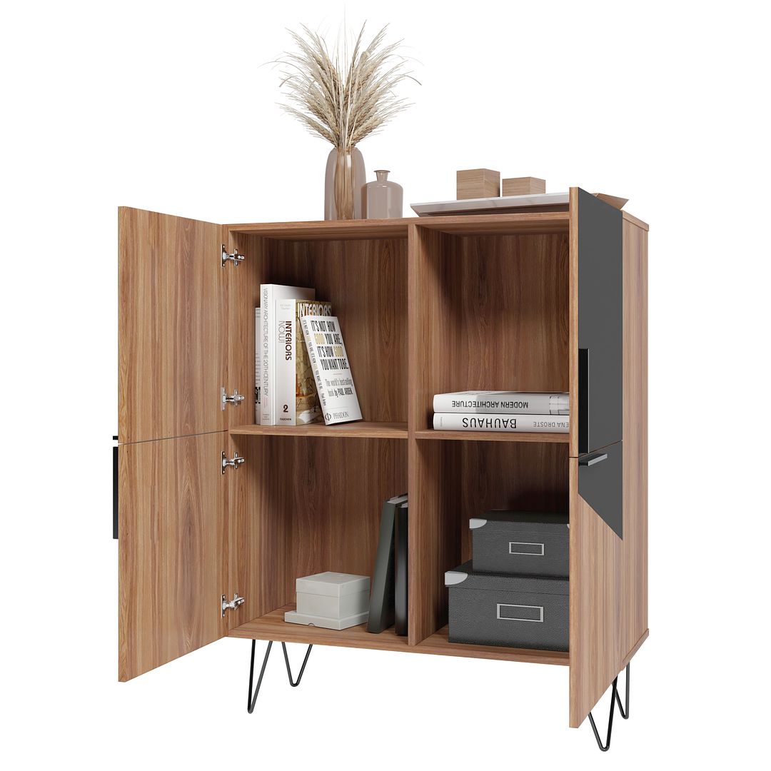 Manhattan Comfort Beekman 44" Low Cabinet With 4 Shelves In Brown & Black