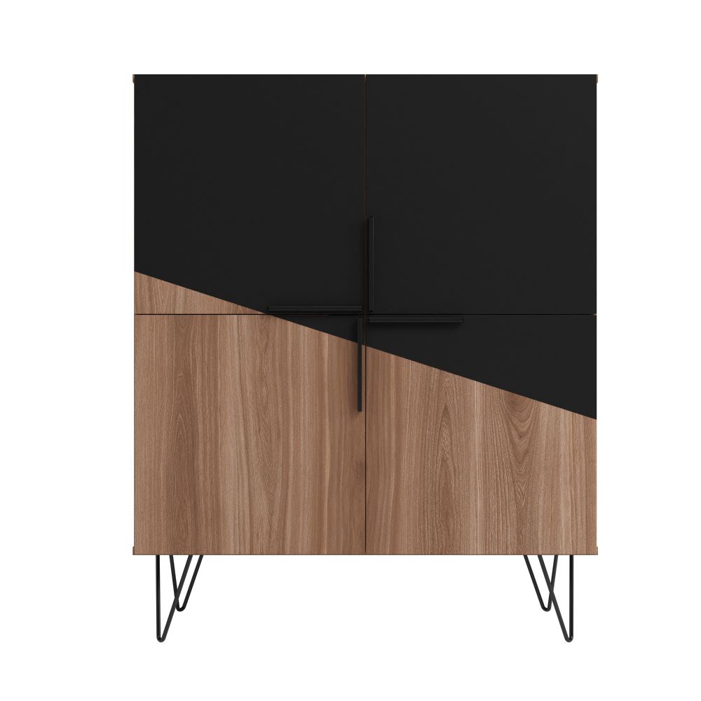 Manhattan Comfort Beekman 44" Low Cabinet With 4 Shelves In Brown & Black