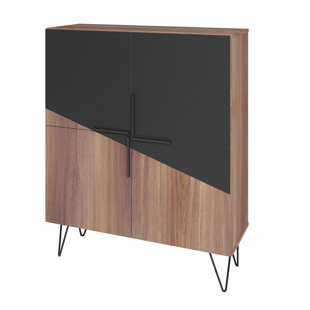 Manhattan Comfort Beekman 44" Low Cabinet With 4 Shelves In Brown & Black