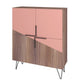 Manhattan Comfort Beekman 44" Low Cabinet With 4 Shelves In Brown & Pink