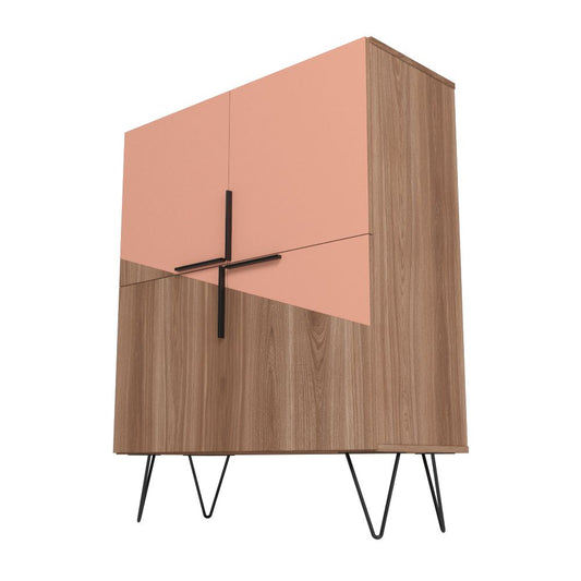 Manhattan Comfort Beekman 44" Low Cabinet With 4 Shelves In Brown & Pink