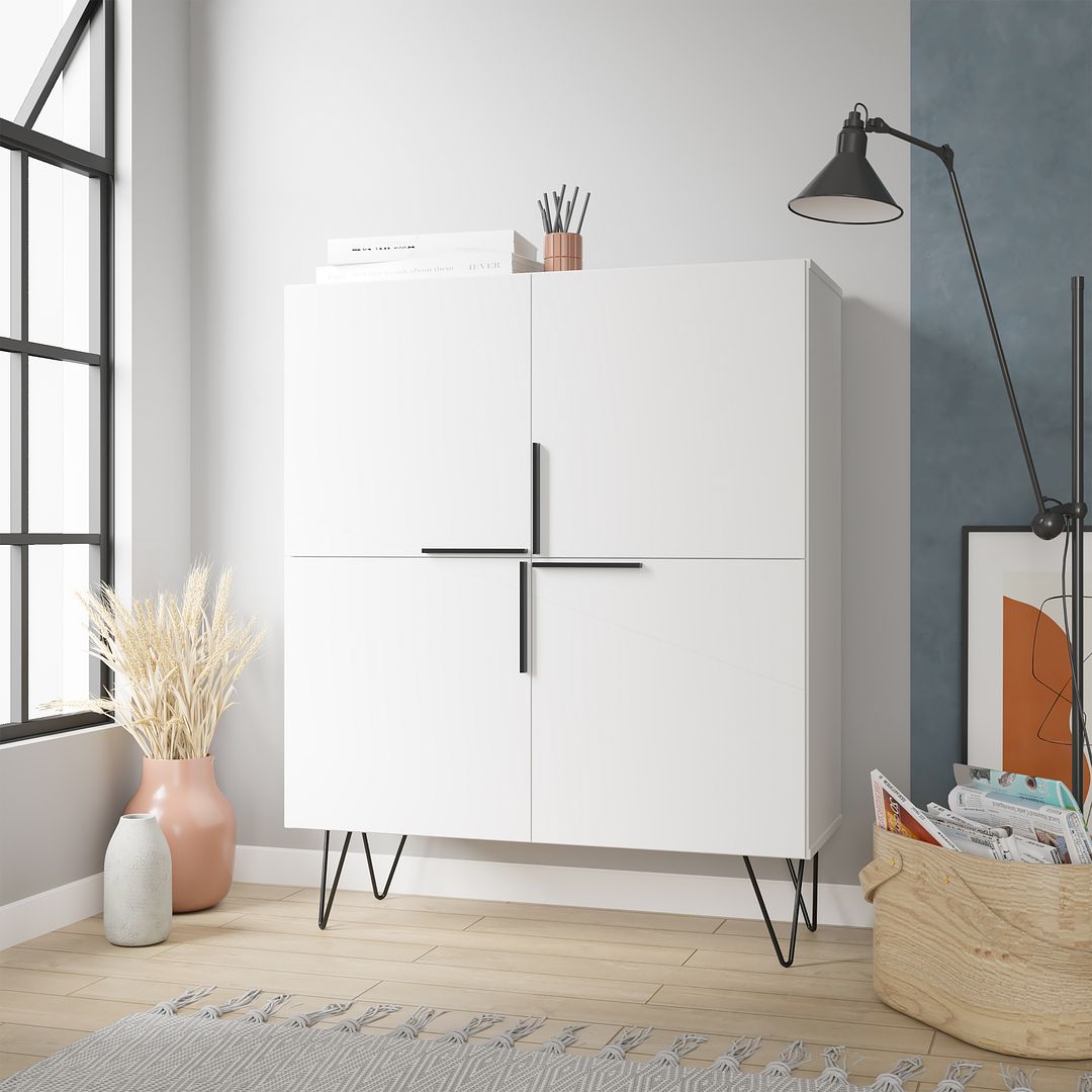 Manhattan Comfort Beekman 44" Low Cabinet With 4 Shelves In White