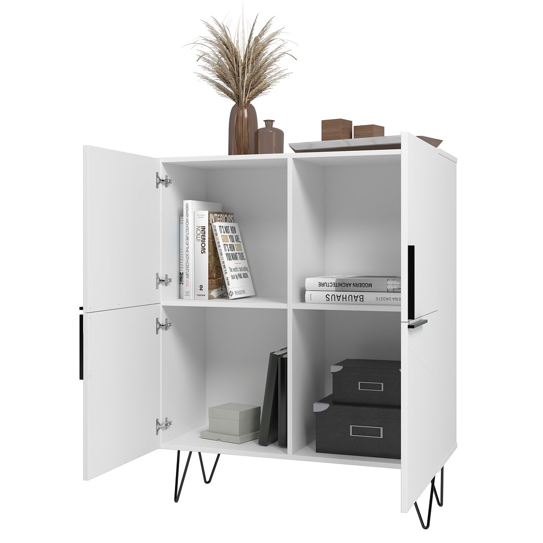Manhattan Comfort Beekman 44" Low Cabinet With 4 Shelves In White