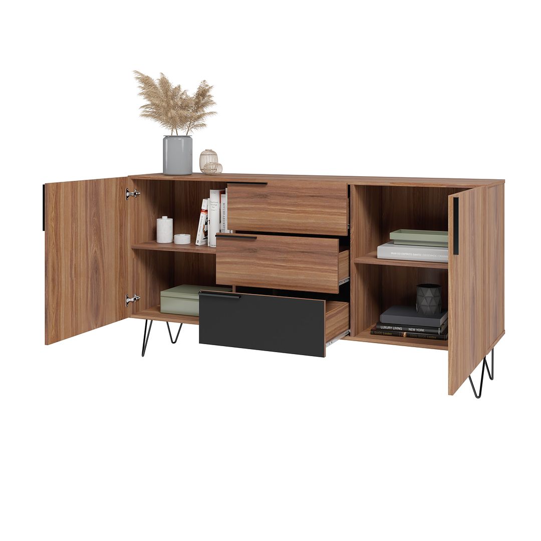 Manhattan Comfort Beekman 63" Sideboard With 4 Shelves In Brown & Black
