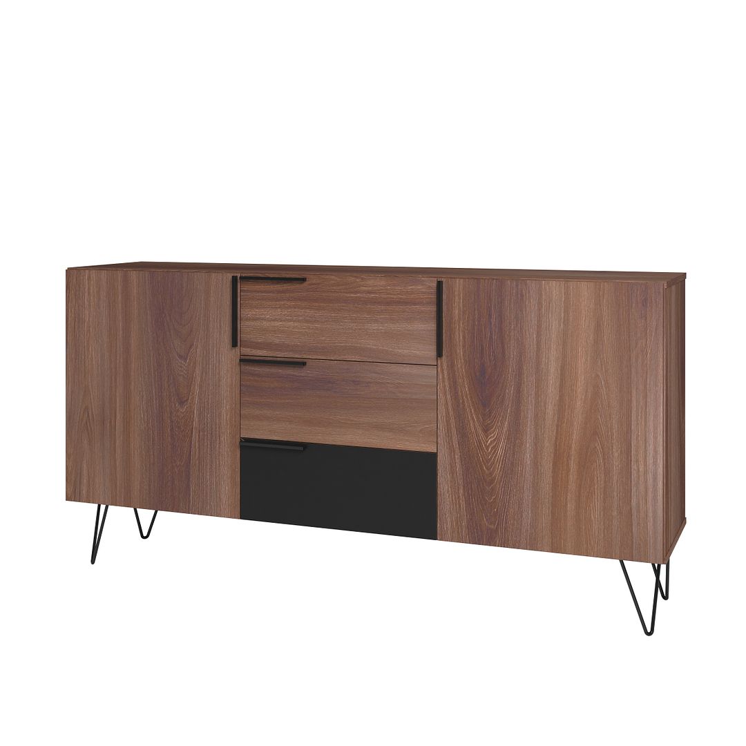 Manhattan Comfort Beekman 63" Sideboard With 4 Shelves In Brown & Black