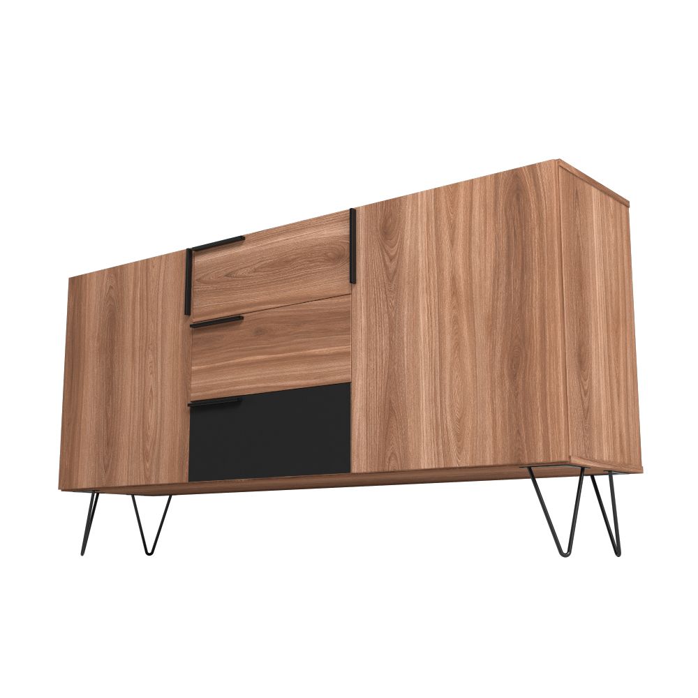 Manhattan Comfort Beekman 63" Sideboard With 4 Shelves In Brown & Black
