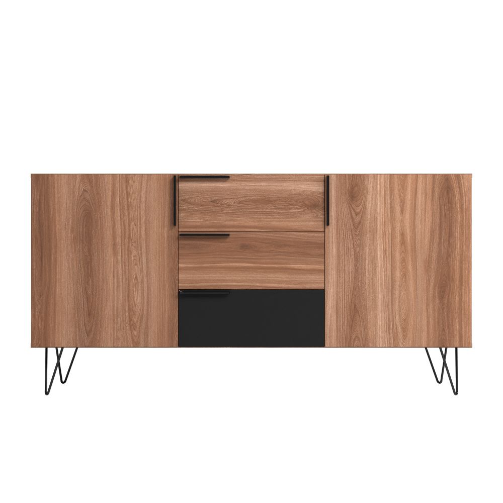 Manhattan Comfort Beekman 63" Sideboard With 4 Shelves In Brown & Black