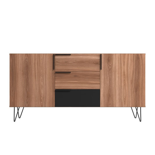 Manhattan Comfort Beekman 63" Sideboard With 4 Shelves In Brown & Black
