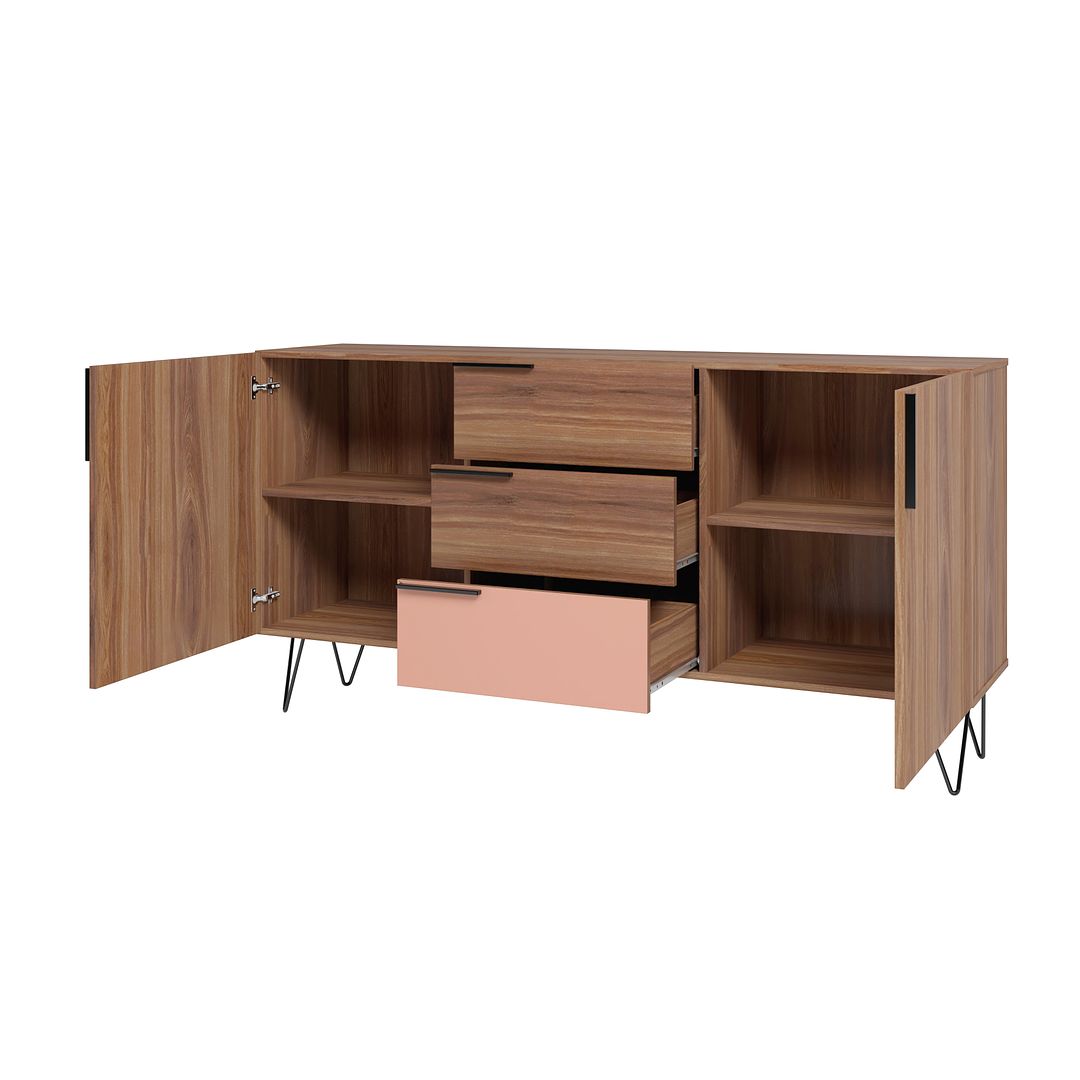 Manhattan Comfort Beekman 63" Sideboard With 4 Shelves In Brown & Pink