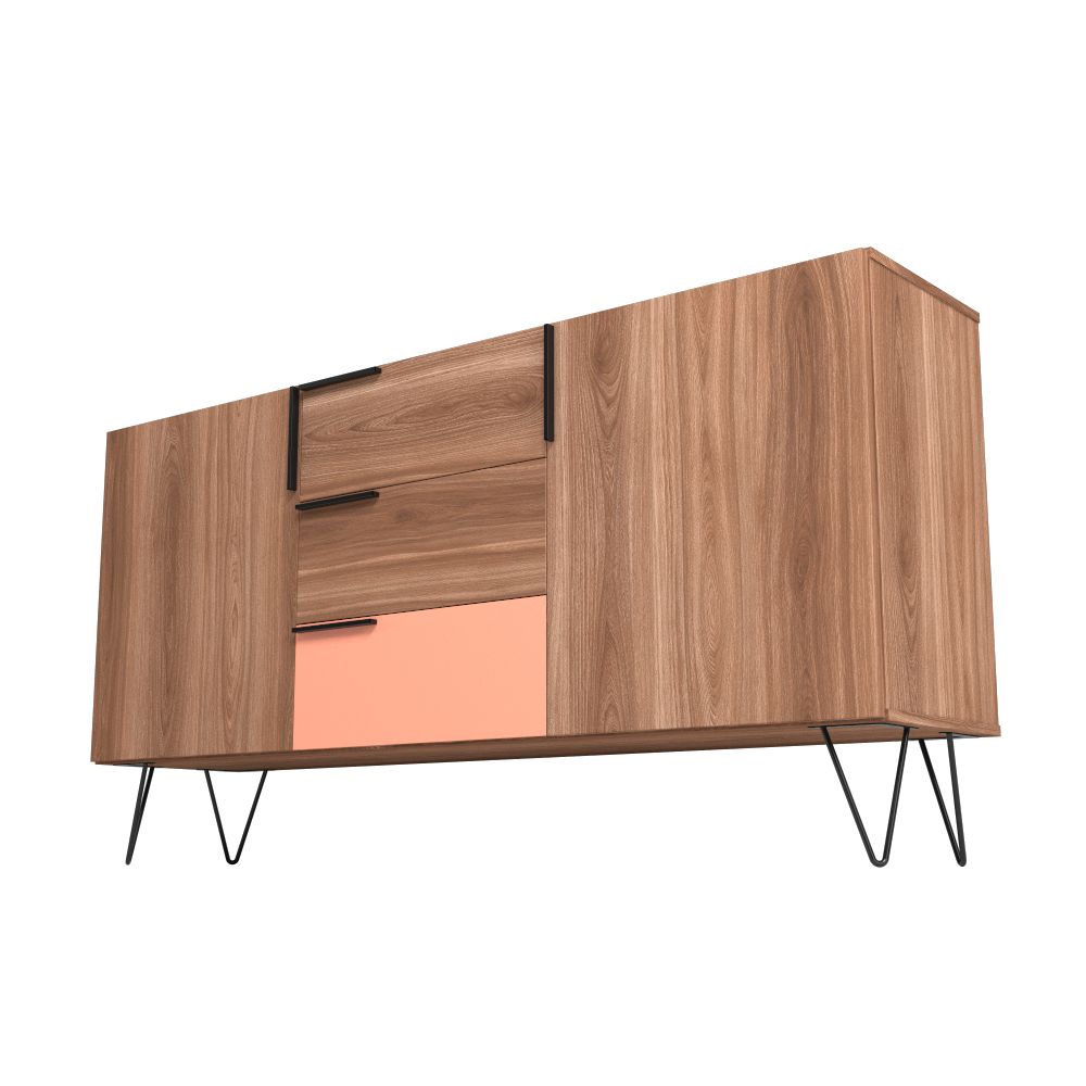 Manhattan Comfort Beekman 63" Sideboard With 4 Shelves In Brown & Pink