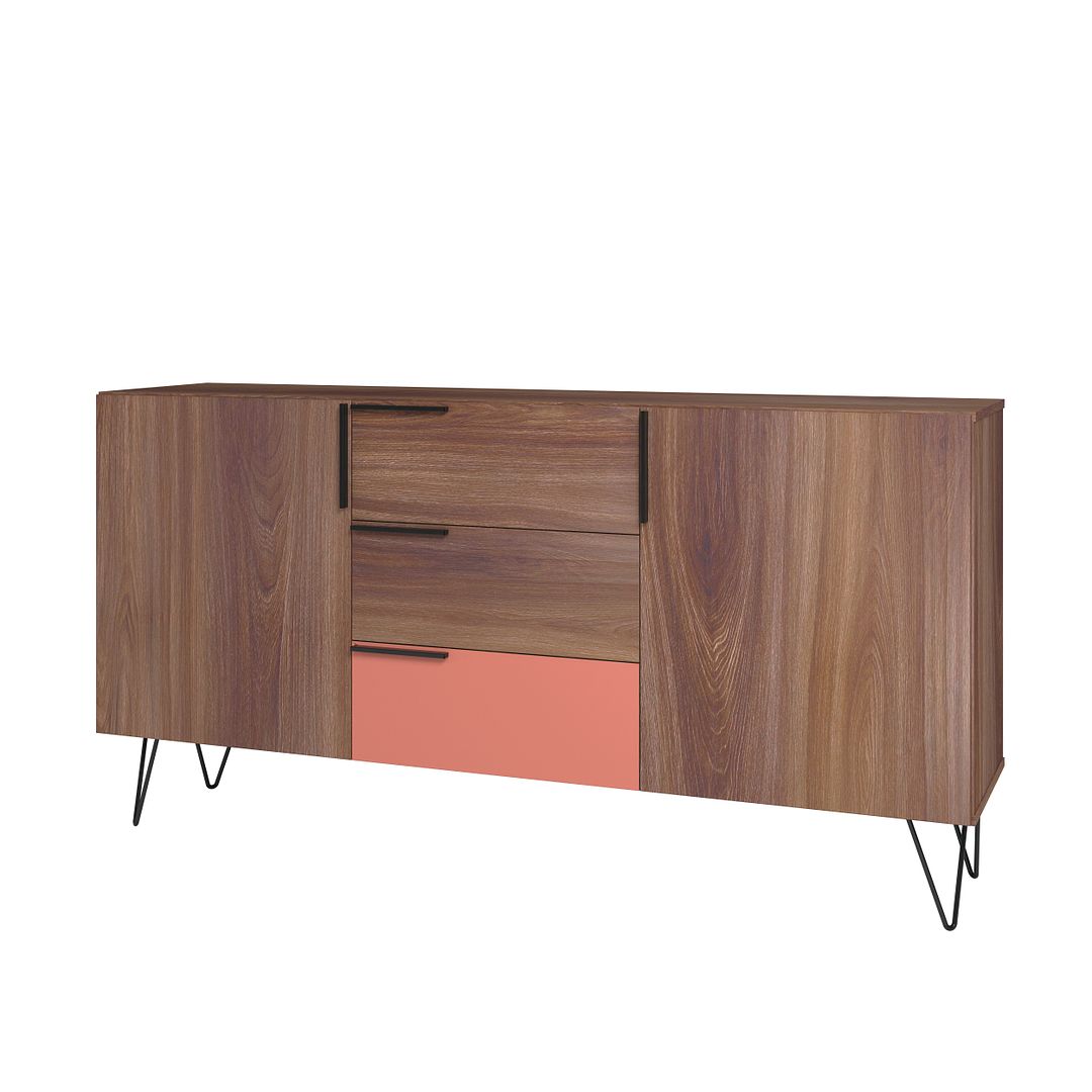 Manhattan Comfort Beekman 63" Sideboard With 4 Shelves In Brown & Pink