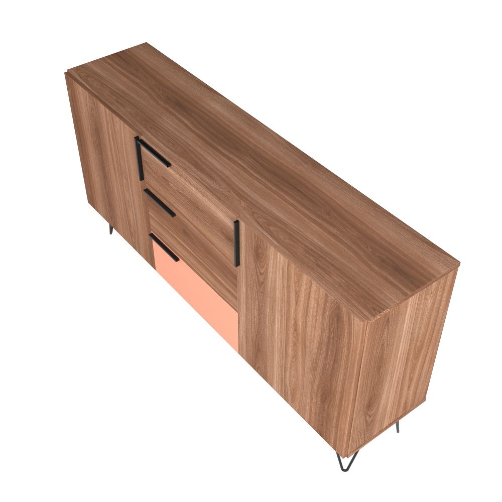 Manhattan Comfort Beekman 63" Sideboard With 4 Shelves In Brown & Pink