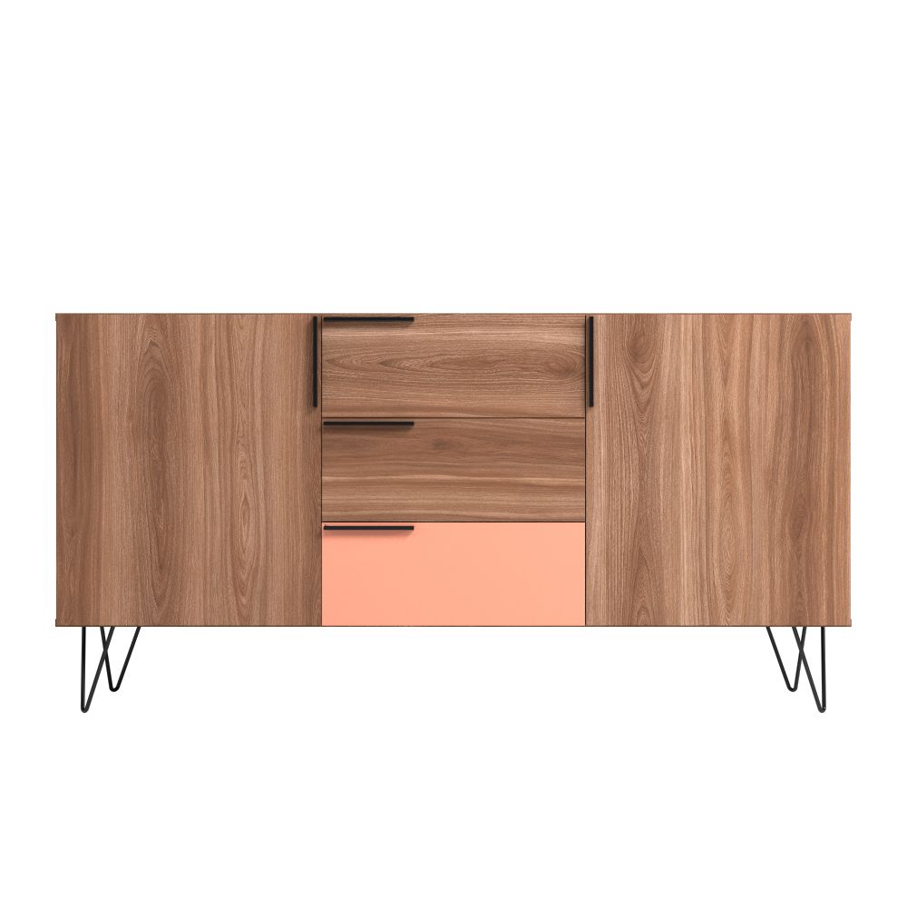 Manhattan Comfort Beekman 63" Sideboard With 4 Shelves In Brown & Pink